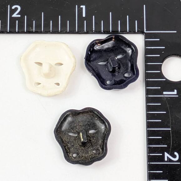 Set Of 3 Vintage .75" Plastic Tragedy Face Mask Shank Buttons Black Navy White - Picture 5 of 5